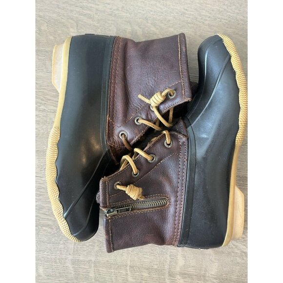 Sperry Saltwater W's 7.5 Brown Leather and Dark Brown Duck Rain Winter Boots - Picture 3 of 10